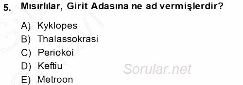 Hellen ve Roma Tarihi 2014 - 2015 Ara Sınavı 5.Soru