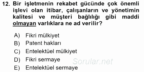 Menkul Kıymet Yatırımları 2015 - 2016 Tek Ders Sınavı 12.Soru