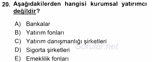 Menkul Kıymet Yatırımları 2015 - 2016 Tek Ders Sınavı 20.Soru