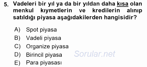 Menkul Kıymet Yatırımları 2015 - 2016 Tek Ders Sınavı 5.Soru