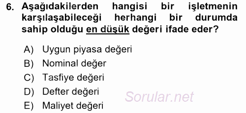 Menkul Kıymet Yatırımları 2015 - 2016 Tek Ders Sınavı 6.Soru