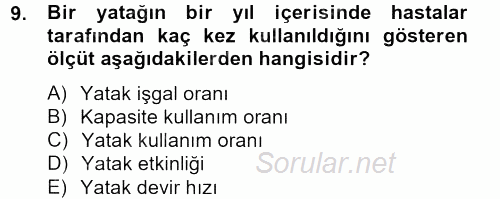 Sağlık Kurumlarında Maliyet Yönetimi 2012 - 2013 Ara Sınavı 9.Soru