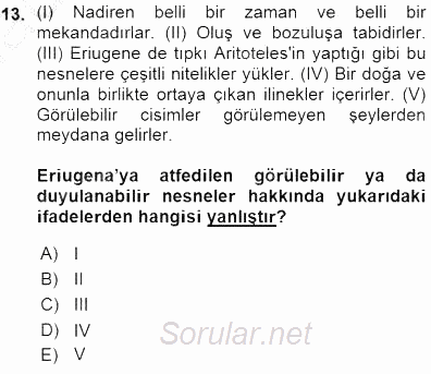 Ortaçağ Felsefesi 1 2015 - 2016 Ara Sınavı 13.Soru