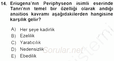 Ortaçağ Felsefesi 1 2015 - 2016 Ara Sınavı 14.Soru