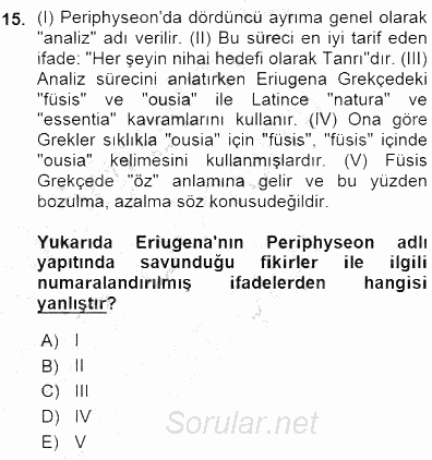 Ortaçağ Felsefesi 1 2015 - 2016 Ara Sınavı 15.Soru