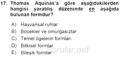 Ortaçağ Felsefesi 1 2015 - 2016 Ara Sınavı 17.Soru