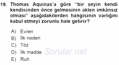 Ortaçağ Felsefesi 1 2015 - 2016 Ara Sınavı 19.Soru