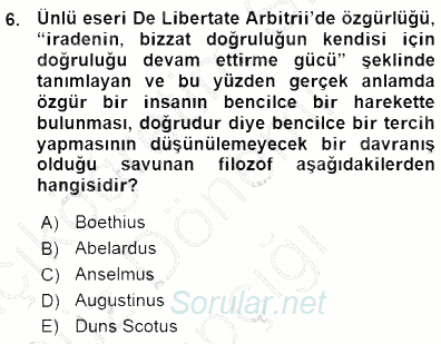 Ortaçağ Felsefesi 1 2015 - 2016 Ara Sınavı 6.Soru