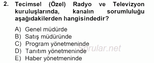 Radyo ve Televizyon İşletmeciliği 2012 - 2013 Dönem Sonu Sınavı 2.Soru