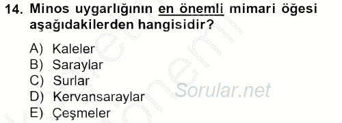 Genel Uygarlık Tarihi 2012 - 2013 Ara Sınavı 14.Soru