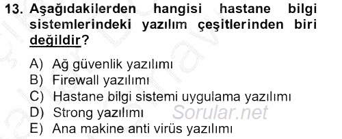 Sağlık Kurumlarında Bilgi Sistemleri 2012 - 2013 Dönem Sonu Sınavı 13.Soru