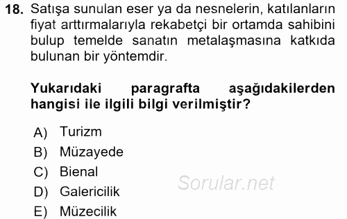 Müzecilik ve Sergileme 2016 - 2017 Dönem Sonu Sınavı 18.Soru