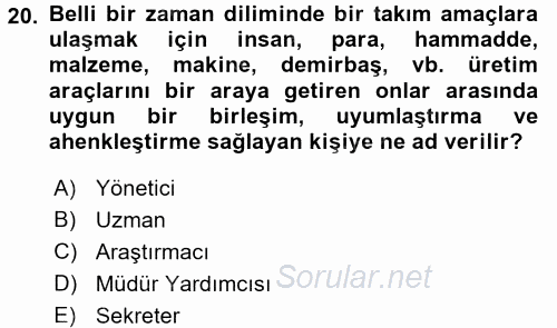 Müzecilik ve Sergileme 2016 - 2017 Dönem Sonu Sınavı 20.Soru