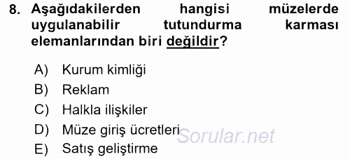 Müzecilik ve Sergileme 2016 - 2017 Dönem Sonu Sınavı 8.Soru