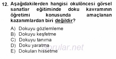 Görsel Sanatlar Eğitimi 2014 - 2015 Ara Sınavı 12.Soru