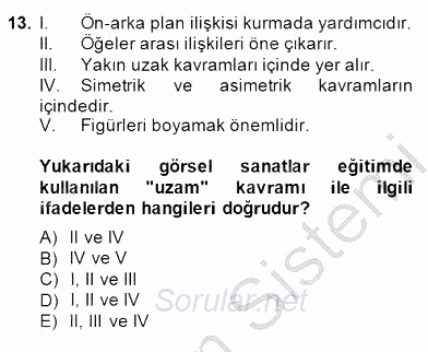 Görsel Sanatlar Eğitimi 2014 - 2015 Ara Sınavı 13.Soru