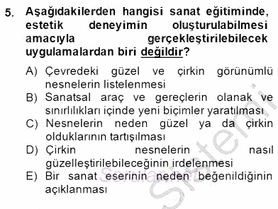 Görsel Sanatlar Eğitimi 2014 - 2015 Ara Sınavı 5.Soru