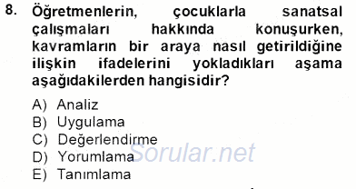 Görsel Sanatlar Eğitimi 2014 - 2015 Ara Sınavı 8.Soru