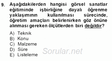 Görsel Sanatlar Eğitimi 2014 - 2015 Ara Sınavı 9.Soru