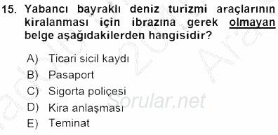 Turizm Ulaştırması 2015 - 2016 Ara Sınavı 15.Soru