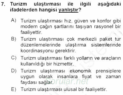 Turizm Ulaştırması 2015 - 2016 Ara Sınavı 7.Soru