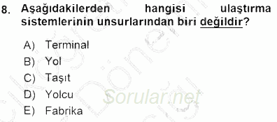 Turizm Ulaştırması 2015 - 2016 Ara Sınavı 8.Soru