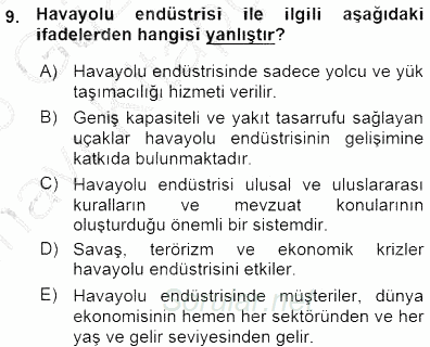 Turizm Ulaştırması 2015 - 2016 Ara Sınavı 9.Soru
