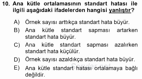 Coğrafi Bilgi Sistemleri İçin Temel İstatistik 2017 - 2018 3 Ders Sınavı 10.Soru