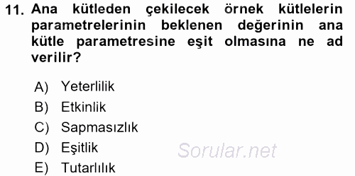 Coğrafi Bilgi Sistemleri İçin Temel İstatistik 2017 - 2018 3 Ders Sınavı 11.Soru