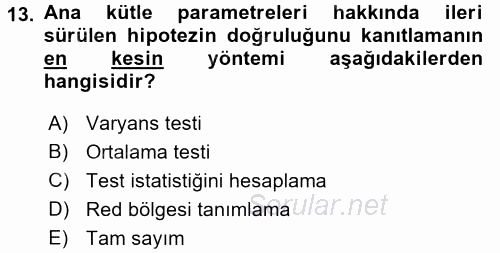 Coğrafi Bilgi Sistemleri İçin Temel İstatistik 2017 - 2018 3 Ders Sınavı 13.Soru