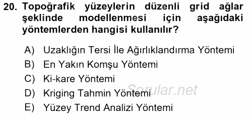 Coğrafi Bilgi Sistemleri İçin Temel İstatistik 2017 - 2018 3 Ders Sınavı 20.Soru