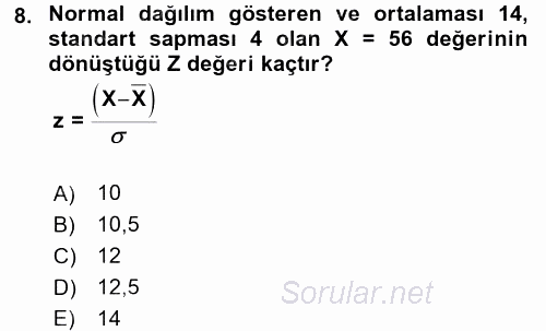 Coğrafi Bilgi Sistemleri İçin Temel İstatistik 2017 - 2018 3 Ders Sınavı 8.Soru