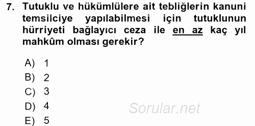 Yargı Örgütü Ve Tebligat Hukuku 2015 - 2016 Tek Ders Sınavı 7.Soru