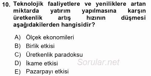 Ekonominin Güncel Sorunları 2017 - 2018 Dönem Sonu Sınavı 10.Soru