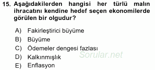 Ekonominin Güncel Sorunları 2017 - 2018 Dönem Sonu Sınavı 15.Soru