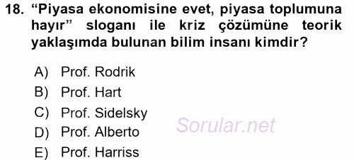 Ekonominin Güncel Sorunları 2017 - 2018 Dönem Sonu Sınavı 18.Soru