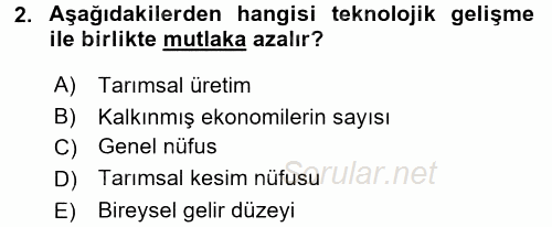 Ekonominin Güncel Sorunları 2017 - 2018 Dönem Sonu Sınavı 2.Soru