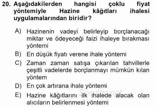 Ekonominin Güncel Sorunları 2017 - 2018 Dönem Sonu Sınavı 20.Soru