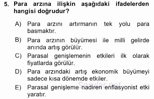 Ekonominin Güncel Sorunları 2017 - 2018 Dönem Sonu Sınavı 5.Soru