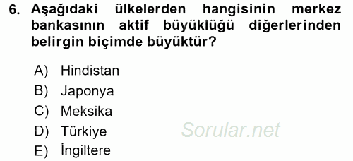 Ekonominin Güncel Sorunları 2017 - 2018 Dönem Sonu Sınavı 6.Soru