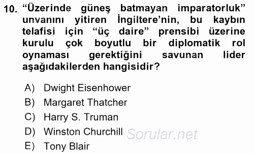 Orta Doğuda Siyaset 2017 - 2018 3 Ders Sınavı 10.Soru