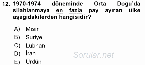Orta Doğuda Siyaset 2017 - 2018 3 Ders Sınavı 12.Soru