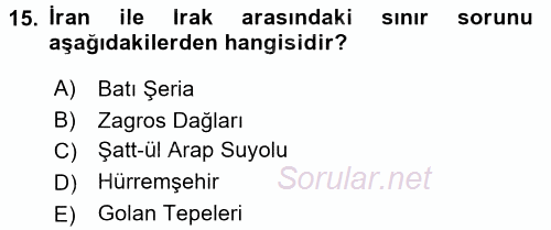 Orta Doğuda Siyaset 2017 - 2018 3 Ders Sınavı 15.Soru