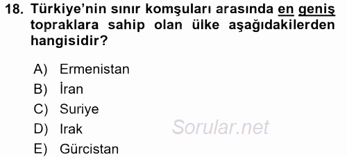 Orta Doğuda Siyaset 2017 - 2018 3 Ders Sınavı 18.Soru