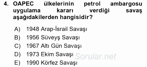 Orta Doğuda Siyaset 2017 - 2018 3 Ders Sınavı 4.Soru