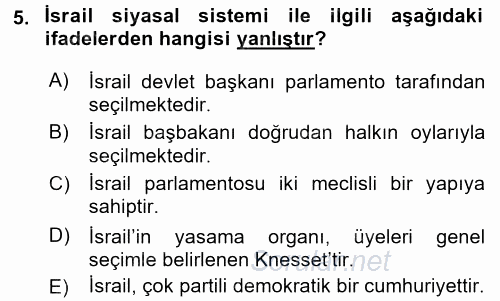 Orta Doğuda Siyaset 2017 - 2018 3 Ders Sınavı 5.Soru