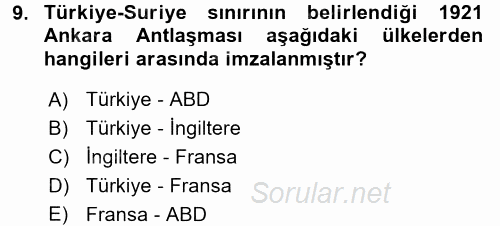 Orta Doğuda Siyaset 2017 - 2018 3 Ders Sınavı 9.Soru