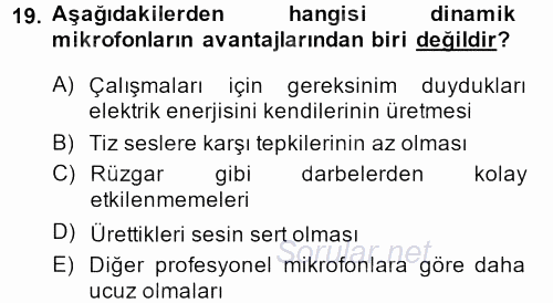 Videonun Kullanım Alanları 2013 - 2014 Dönem Sonu Sınavı 19.Soru