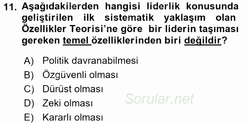Yönetim ve Organizasyon 1 2016 - 2017 Ara Sınavı 11.Soru