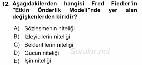 Yönetim ve Organizasyon 1 2016 - 2017 Ara Sınavı 12.Soru